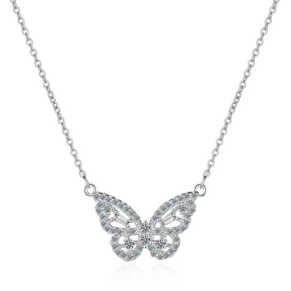 Sterling Silver Diamond Butterfly Pendant Necklace - Picture 4 of 5